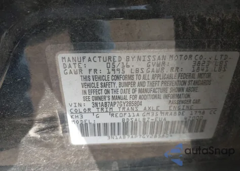 2016 Nissan Sentra S from USA, damaged, VIN 3N1AB7AP7GY285804